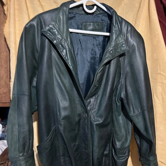 Jacqueline Ferrar Vintage 1980s Hunter green Leather jacket sz M shoulders 20i - Picture 3 of 8